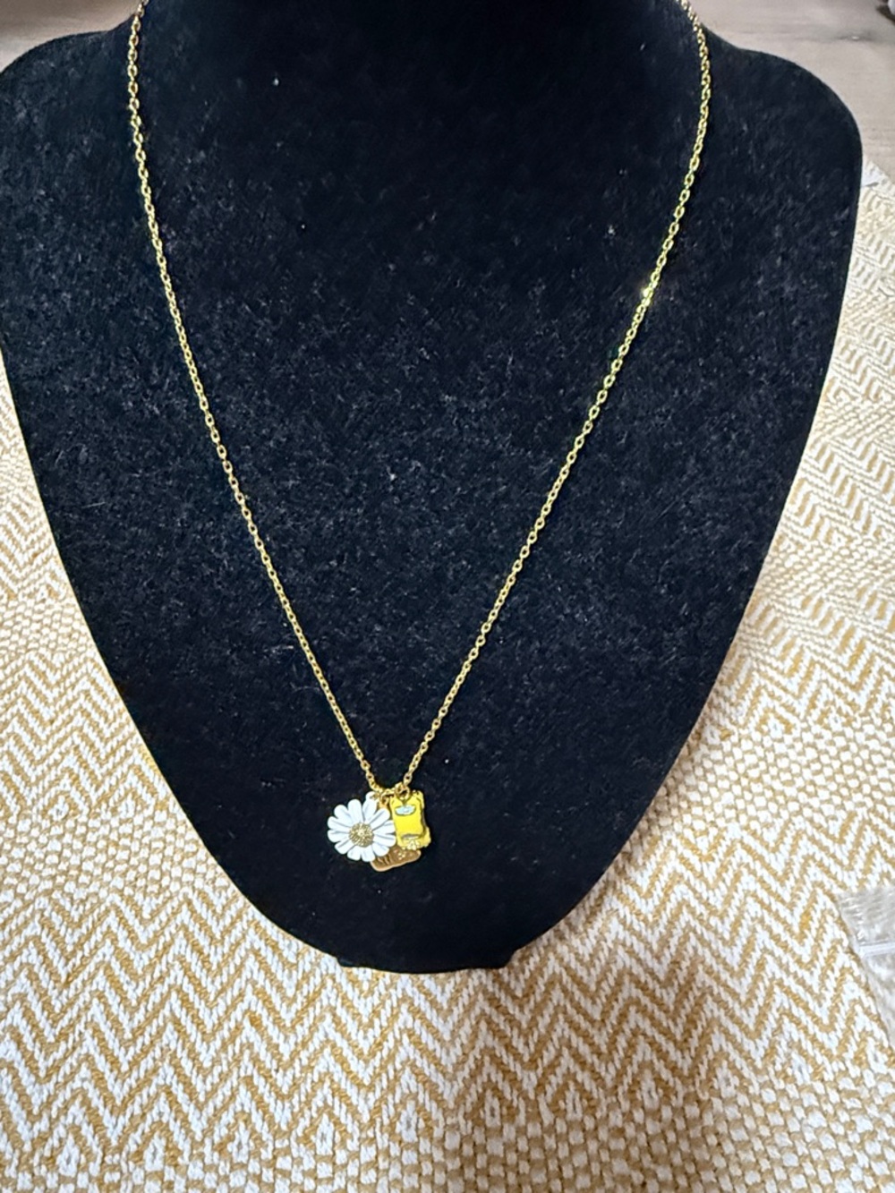 kate spade Gold-Tone Daisy and Bee Charm Necklace with White Enamel